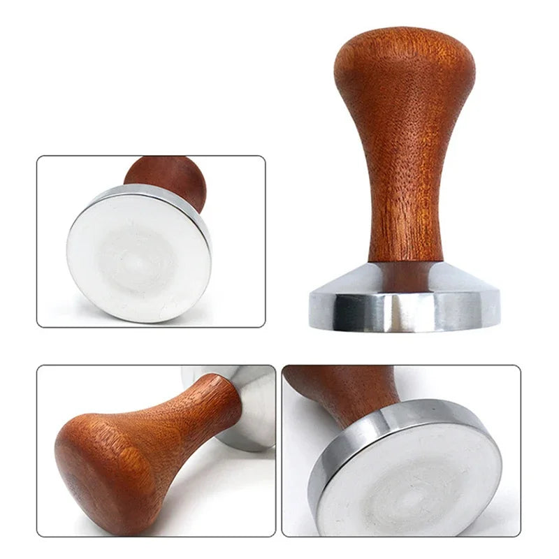 Espresso Tamper and Distributor 51/53/58 mm (2.01/2.09/2.28 in) Aluminum Flat Base with Wood Handle