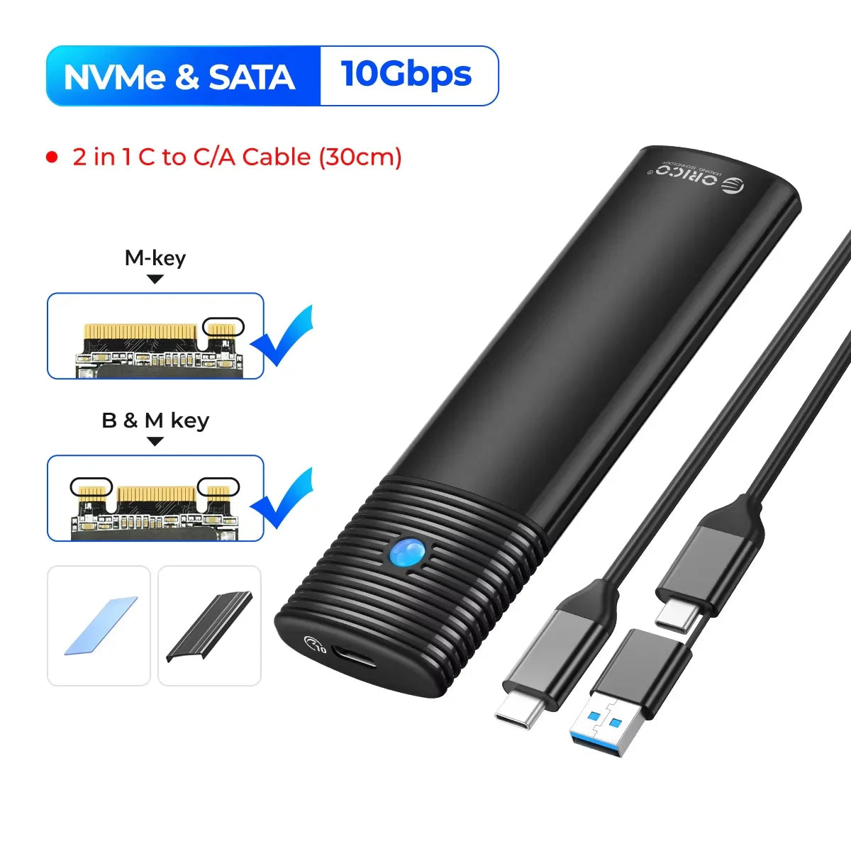 2.5-Inch SATA to USB3.0 Type-C HDD Enclosure — Tool-Free External Hard Drive Case (Up to 6TB, UASP)