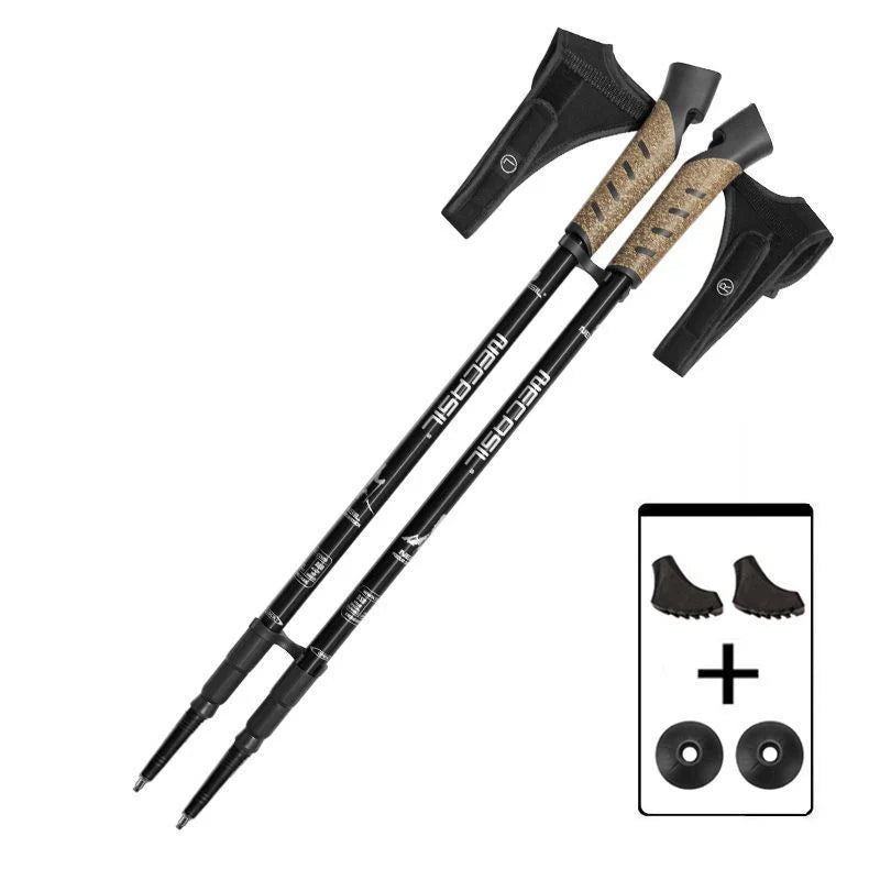 Telescopic Trekking Poles 2-Pack - Adjustable 26–53 in (66–135 cm) Lightweight Aluminum Hiking Poles with Cork Handle & Copper Locking System