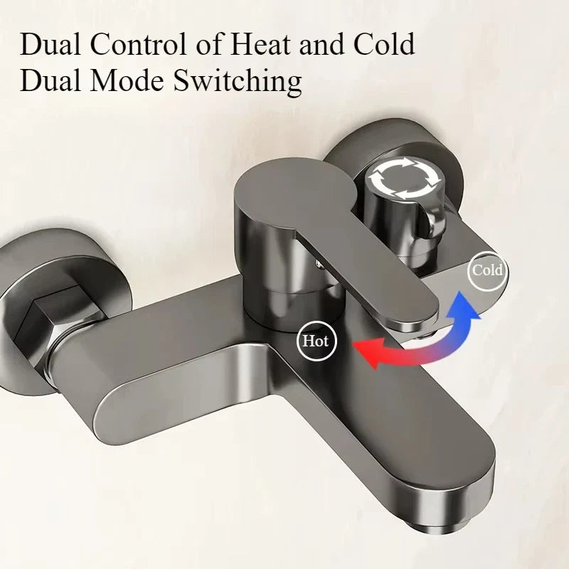 Wall-Mount Bathtub Faucet Mixer with Handheld Shower – 3-Mode Spray, 150 cm (59 in) Hose, Chrome-Plated Brass