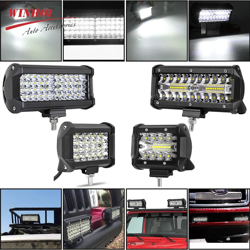 4in (102mm) & 7in (178mm) LED Work Light Bar 12-24V Combo Spot Flood Fog Lamp for 4x4 Truck ATV UTV Off-Road