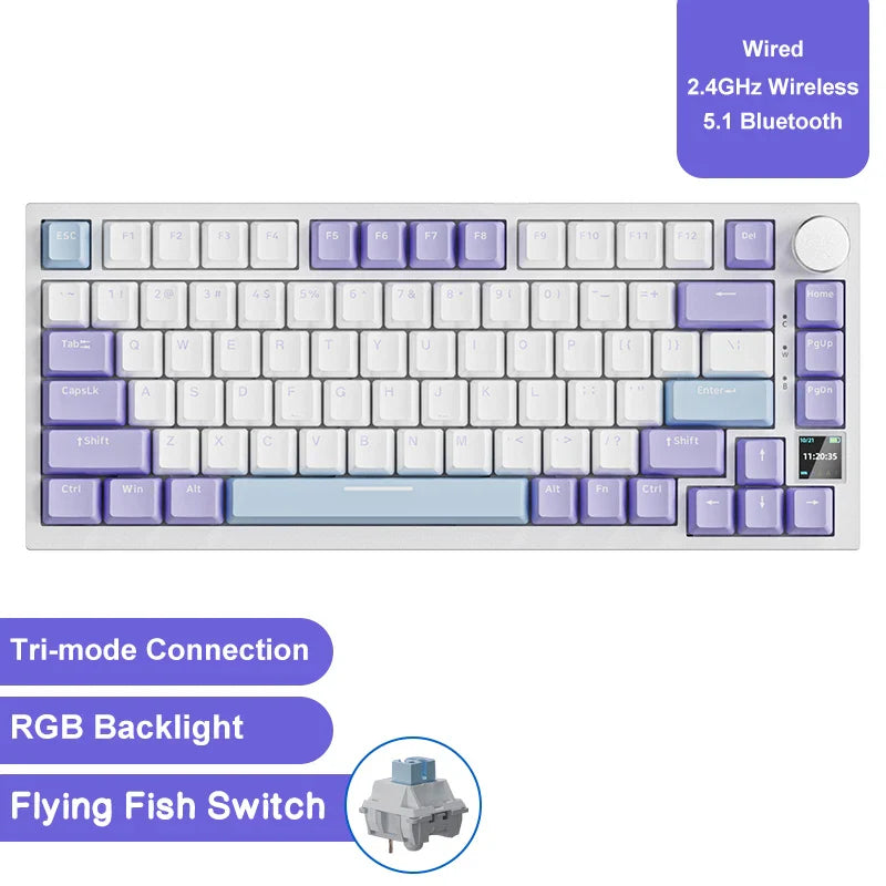 75% Hot-Swappable Mechanical Keyboard — Bluetooth 5.1, 2.4G Wireless & Wired USB-C, PBT Keycaps, RGB, Gasket Mount, Metal Volume Knob