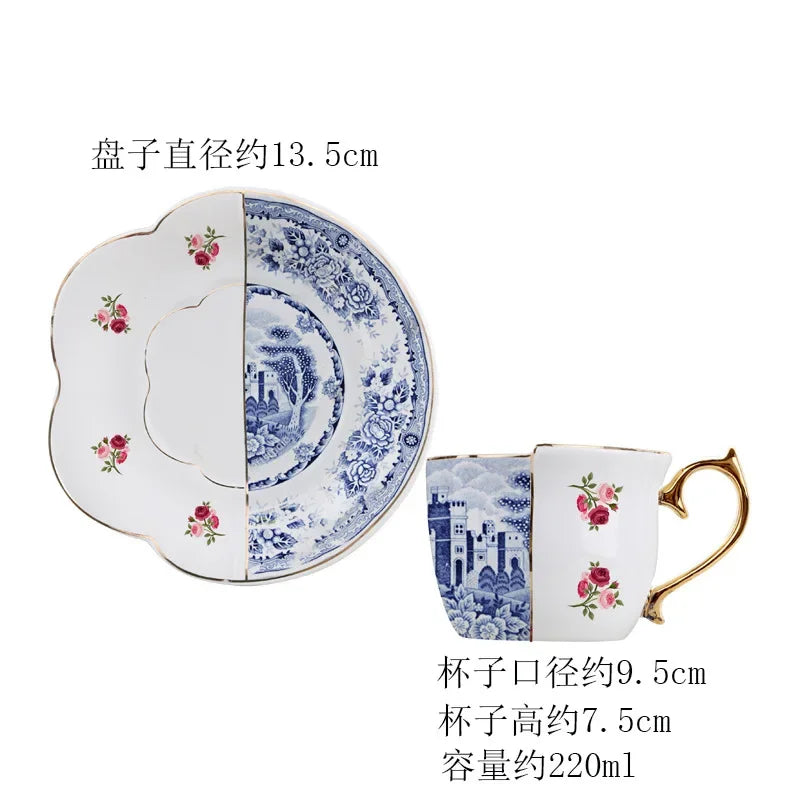 Luxury Porcelain Mug with Saucer & Tray - European Retro Afternoon Tea Coffee Cup