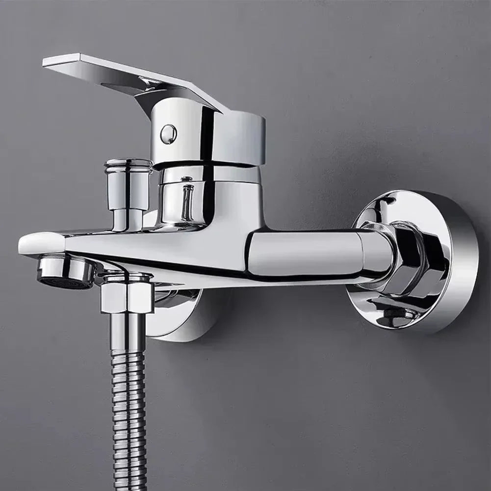 Wall-Mounted Chrome Basin Faucet – Dual Spout Mixer Tap, Zinc Alloy, Hot & Cold