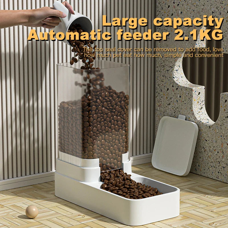 3.8L (128 fl oz) Gravity Pet Feeder & Water Dispenser, Dual Bowl Leakproof Auto Feeder for Cats & Dogs — Home & Travel