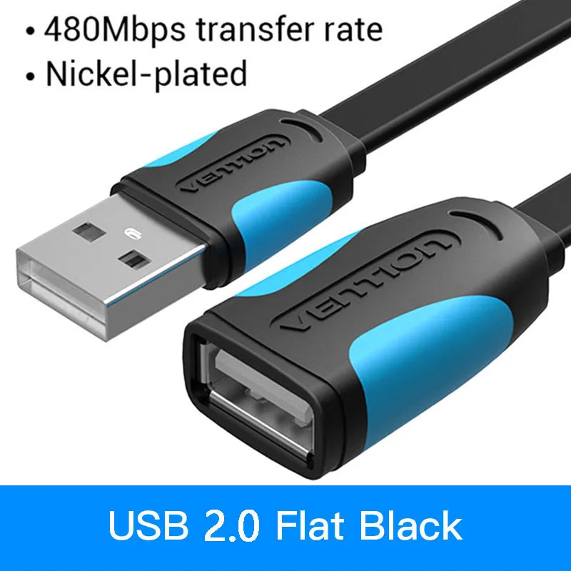 USB A Male to A Female Extension Cable - High-Speed USB 3.0/2.0, 0.5-3m (1.6-9.8 ft), Flat & Round