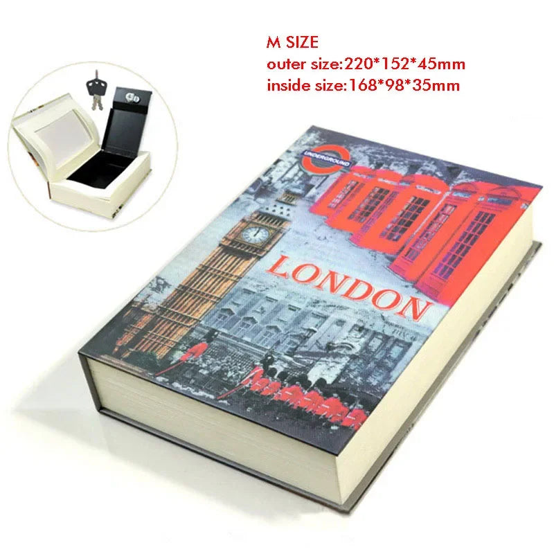 Hidden Book Safe with Key Lock — Metal Book-Shaped Home Safe (8.66 x 5.98 x 1.77 in / 220 x 152 x 45 mm)