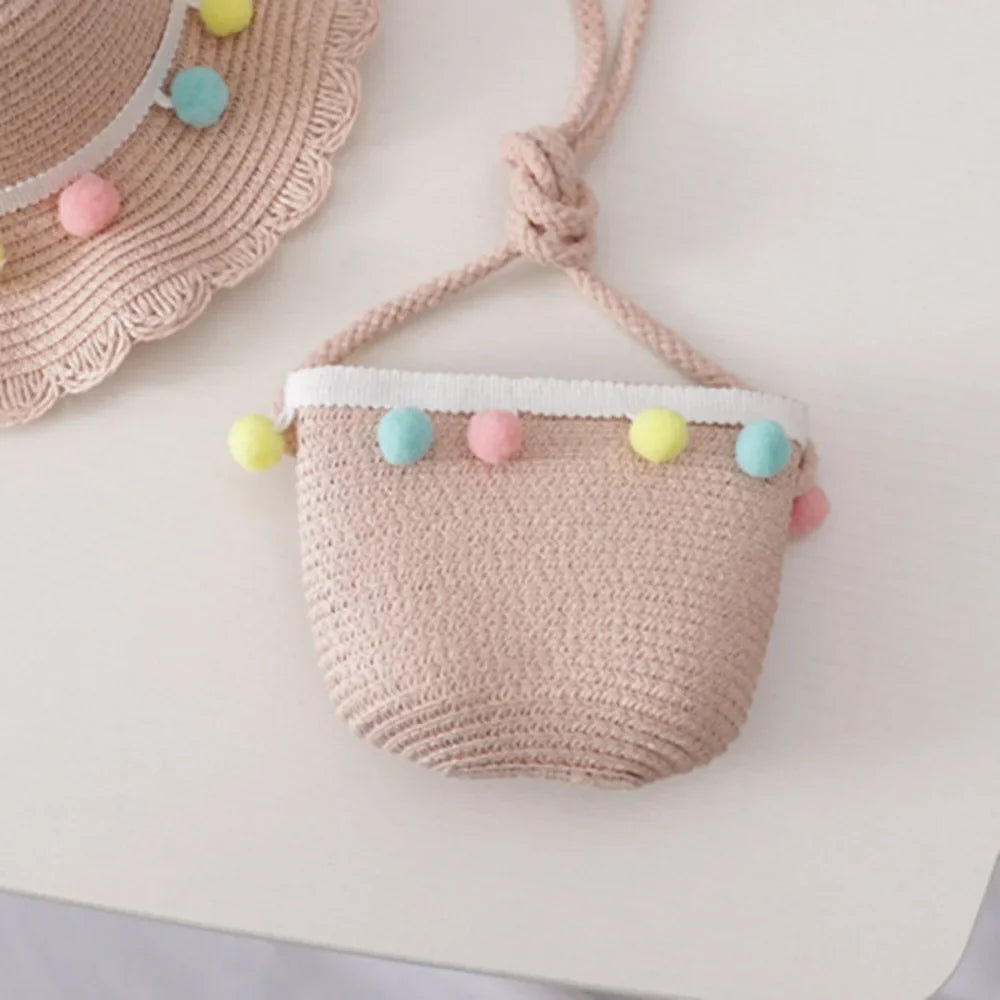 Kids Mini Woven Natural Straw Crossbody Bag for Girls Cute Shoulder Purse