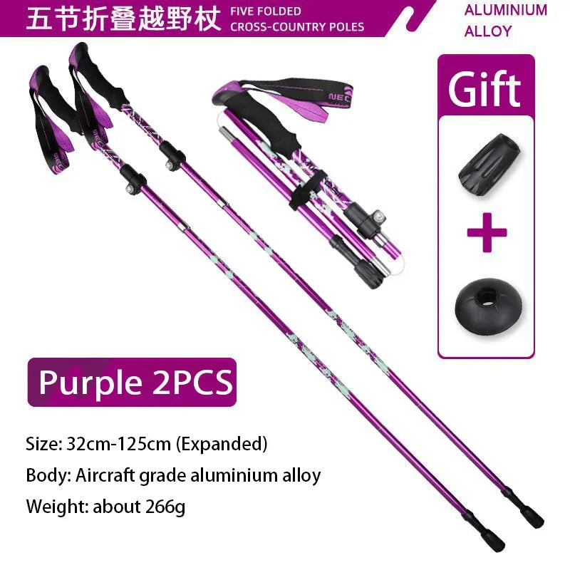 3-Section Adjustable Aluminum Trekking Poles with EVA Grip & Carbon-Tungsten Tips, 32–125 cm (12.6–49.2 in)