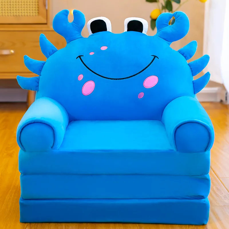 Foldable 3-Layer Plush Kids Sofa Chair Cartoon Baby Seat with Removable Cover