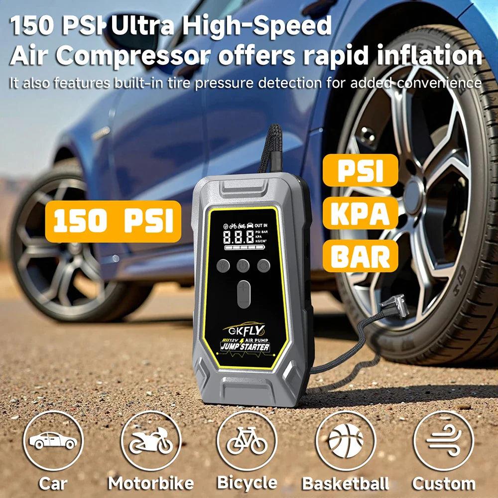 4000A/7000A Portable 12V Car Jump Starter with Air Compressor, LCD Screen Booster Charger & Power Bank