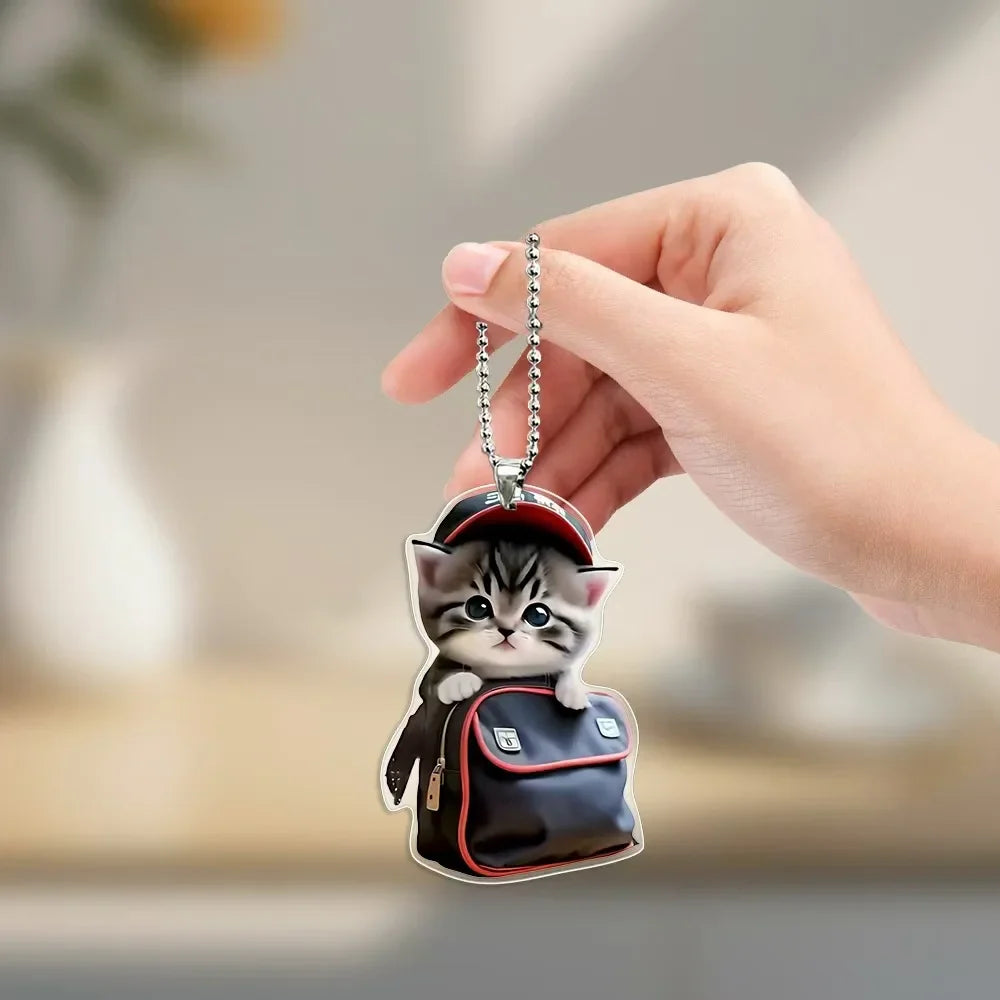 Cat-Shaped Rearview Mirror Ornament – Cute Hanging Car Pendant Car Interior Decor