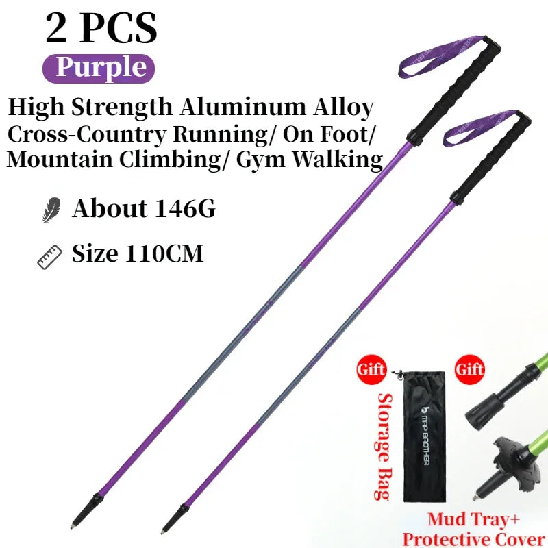 Foldable Quick-Lock 4-Section Trekking Poles Pair – 7075 Aluminum Adjustable 110/120 cm (43.3/47.2 in) EVA Grip Tungsten-Cobalt Tips