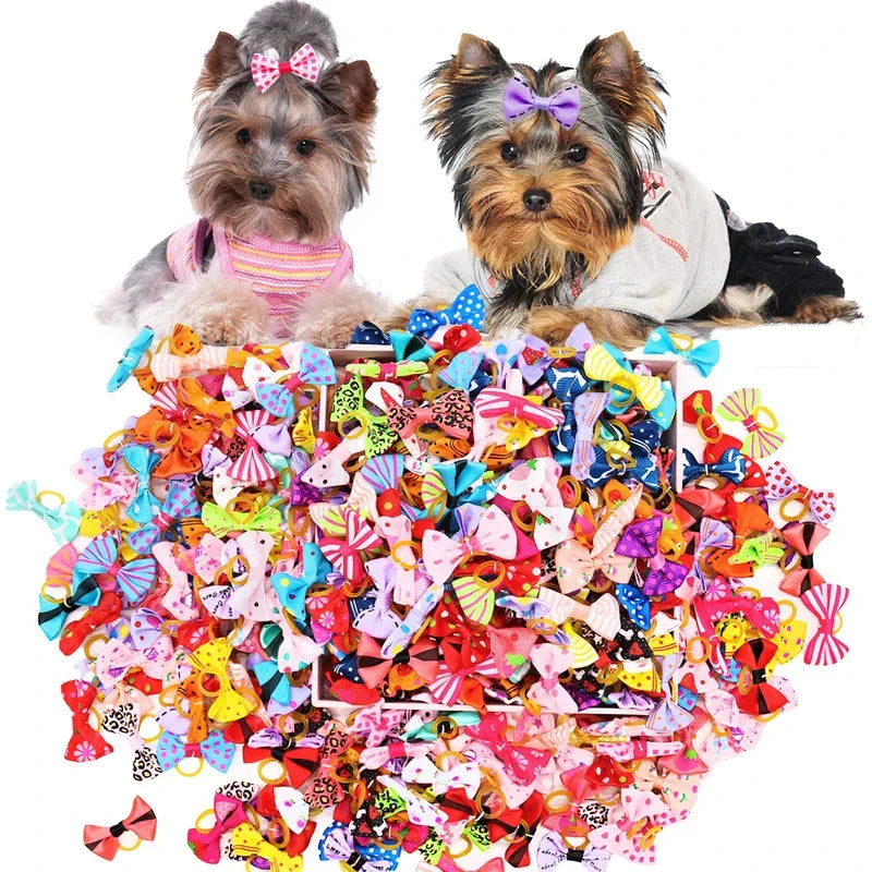 30-Pack Pet Hair Bows for Small Dogs and Cats Handmade Movable Puppy Bows with Elastic Bands for Yorkie Shih Tzu Grooming Party