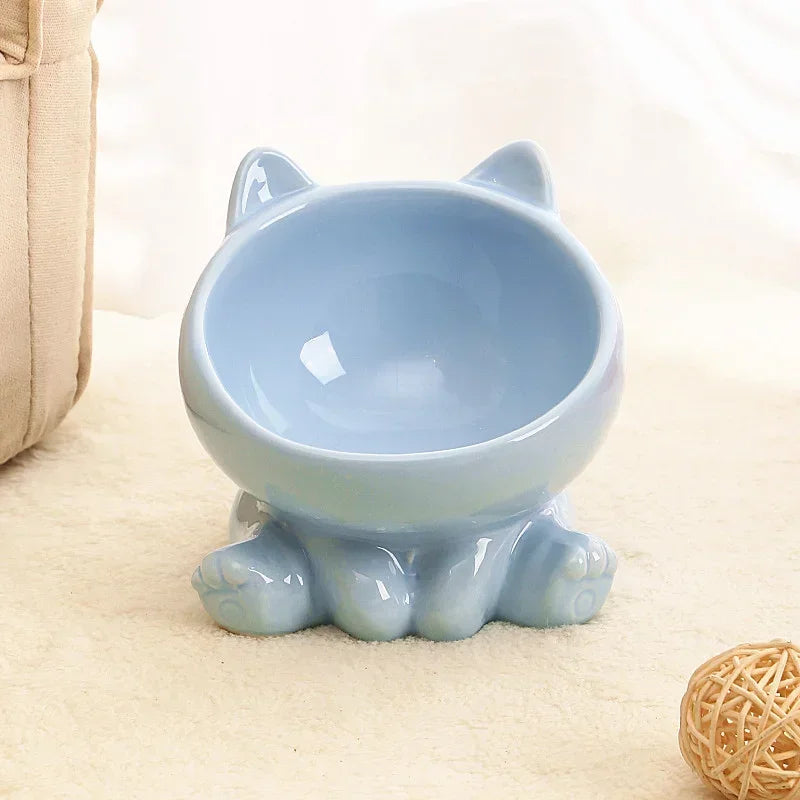 Elevated Ceramic Cat Bowl – Tilted Diagonal Design for Neck Support, Easy-Clean Pet Food & Water Dish