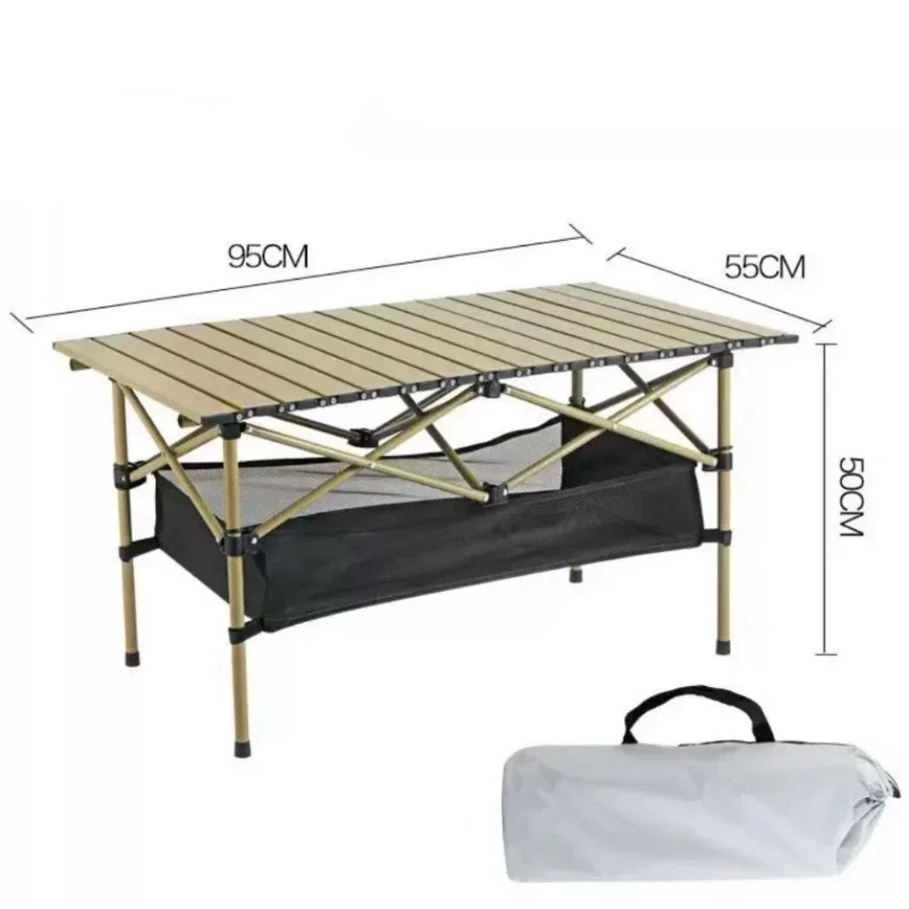 Portable Folding Camping Table with Net Bag, Long Outdoor Picnic Table 95cm/120cm (37.4 in/47.2 in), Black