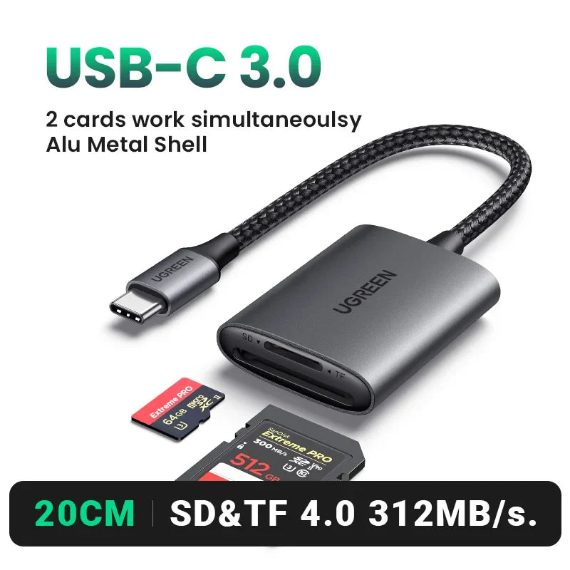 USB-C SD Card Reader SD4.0 UHS-II 312MB/s USB 3.1 Gen1 MicroSD TF Adapter for MacBook Laptop PC iPhone Android