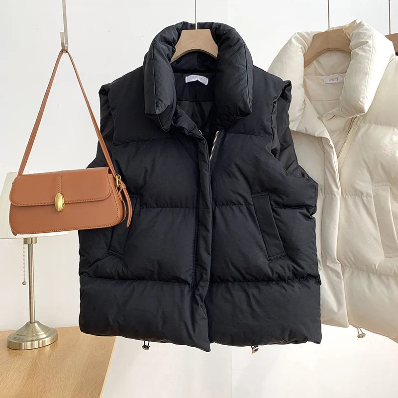 Women's Quilted Cropped Puffer Vest Sleeveless Stand Collar Zipper Warm Winter Outerwear
