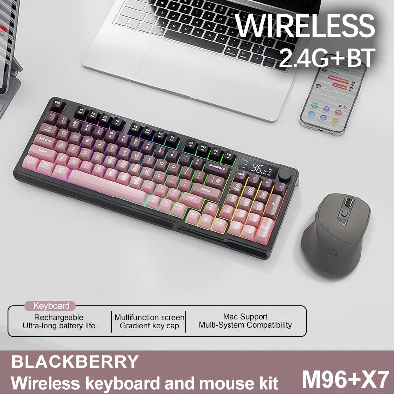 96-Key Wireless Mini Keyboard with Smart Screen - Bluetooth & 2.4GHz Dual-Mode, Multi-Device Linking, Ergonomic RGB Backlit