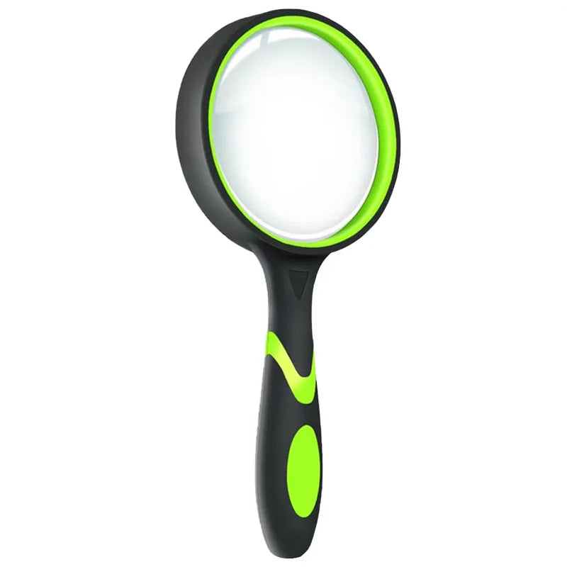 Handheld 10X Magnifying Glass for Kids & Seniors — Non-Slip Shatterproof Lens, 50/65/75/100 mm (1.97/2.56/2.95/3.94 in)