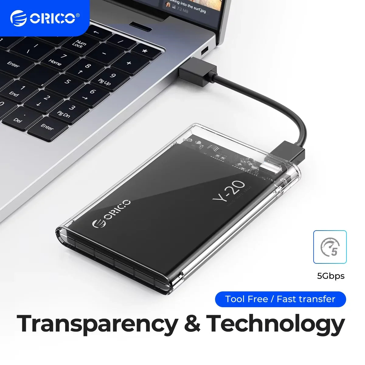 2.5-Inch SATA to USB3.0 Type-C HDD Enclosure — Tool-Free External Hard Drive Case (Up to 6TB, UASP)