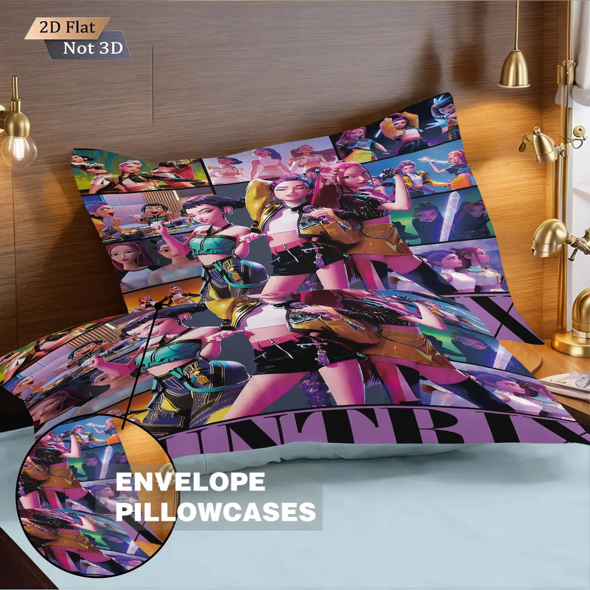 3-Piece K-Pop Devil Girl Print Duvet Cover Set - Microfiber Polyester, Machine Washable, Multiple Sizes (1.0m–2.8m)