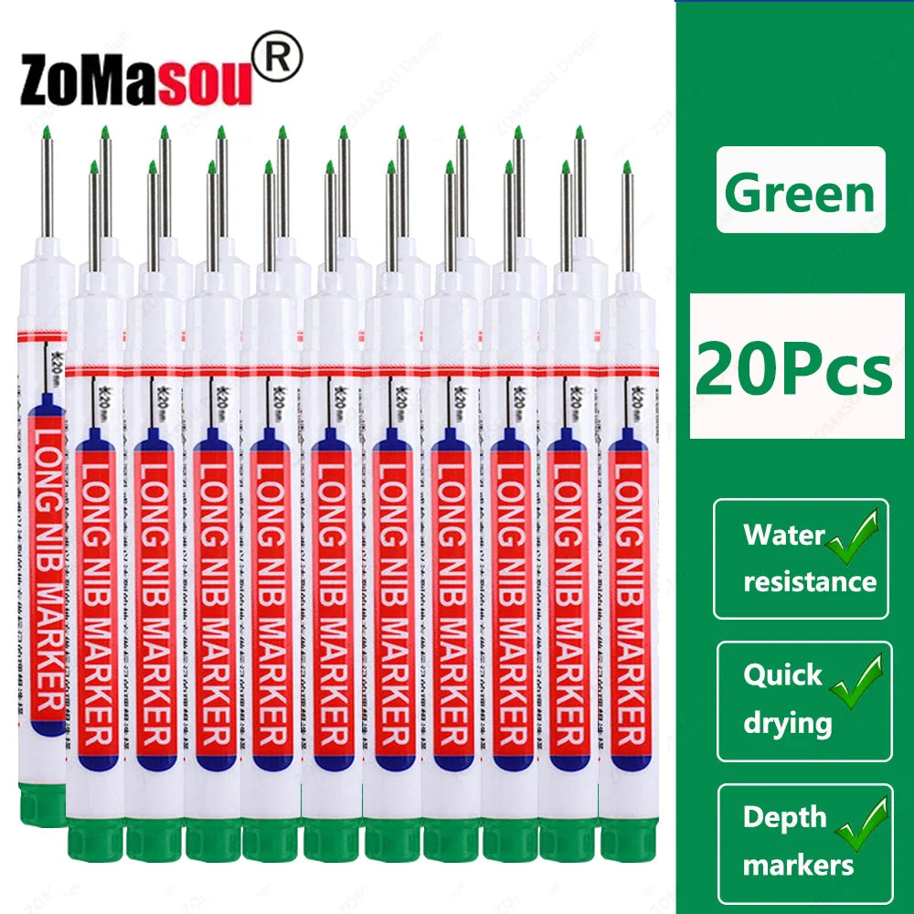 20mm Long-Head Deep Hole Marker Pens - Waterproof Fast-Dry Oil Markers for Wood, Metal & Glass (Red/Black/Blue/Green)