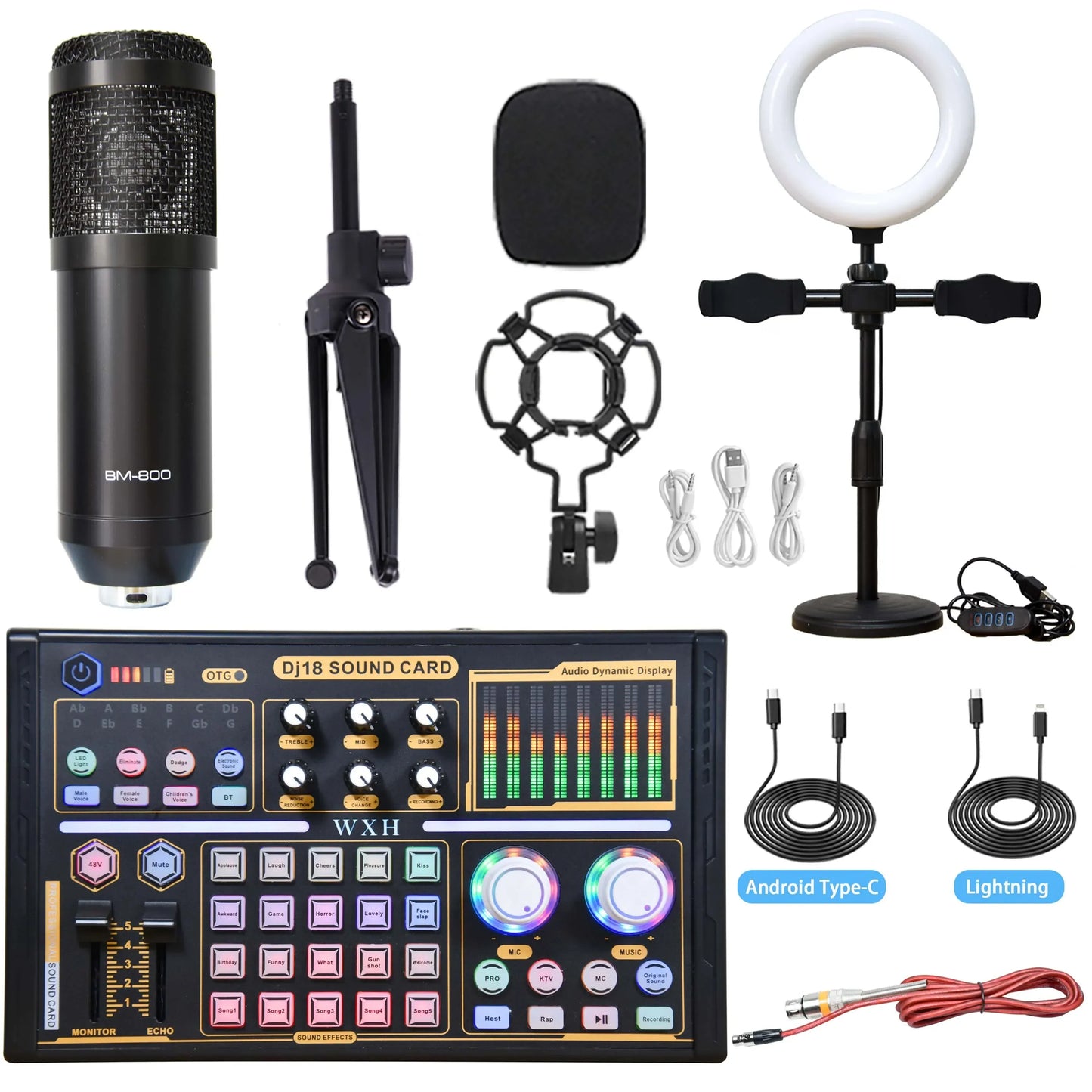 External Sound Card Studio Mixer with Noise-Reduction Microphone for Live Streaming, TikTok, Podcasting