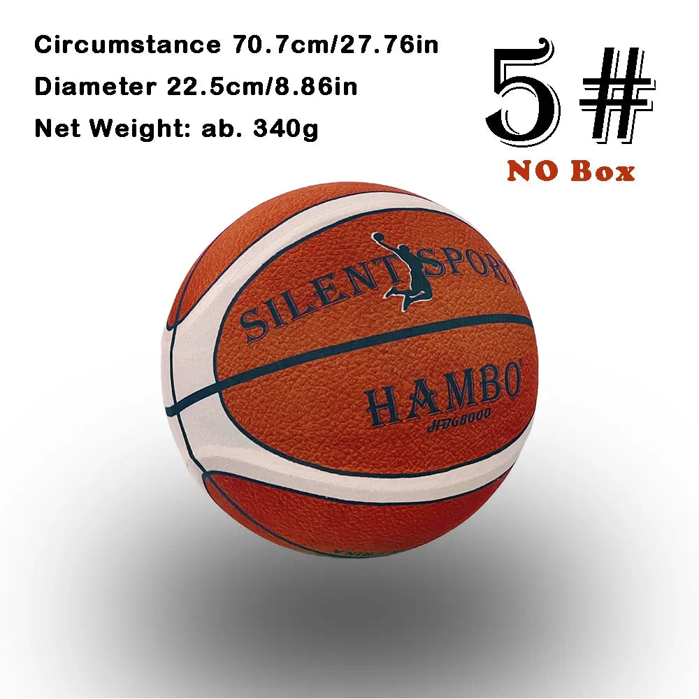 Silent Indoor Basketball — Quiet PU Foam Ball with Fabric Cover | Size 7 (29.5 in / 75 cm), Size 6 (28.9 in / 73.4 cm), Size 5 (27.9 in / 70.9 cm) for Training & Home Practice