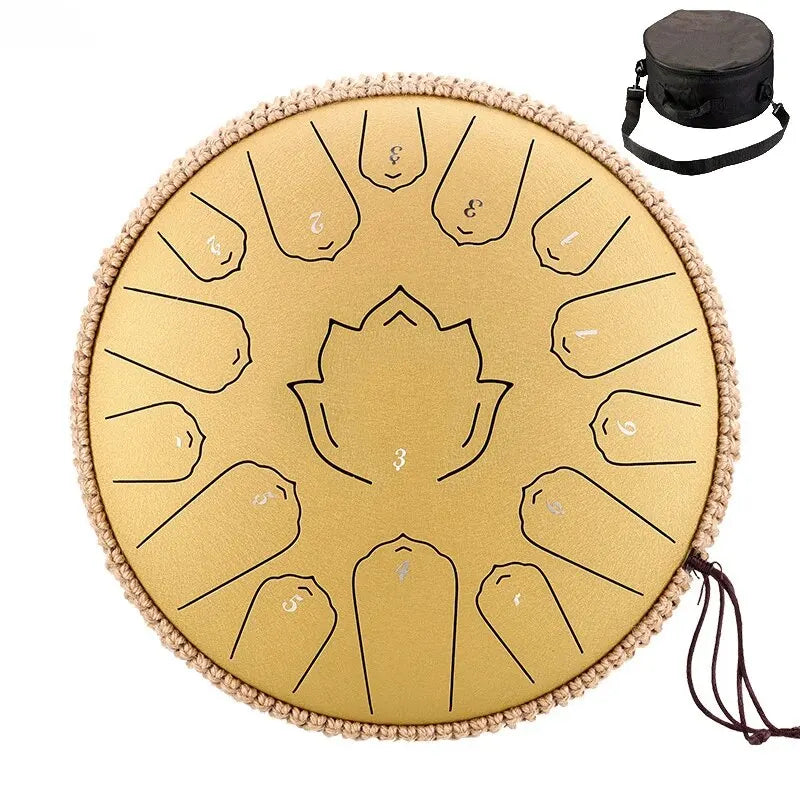 Steel Tongue Drum 13-Inch (32 cm) 15-Note C Scale Handpan-Style Percussion with Mallets & Carry Bag