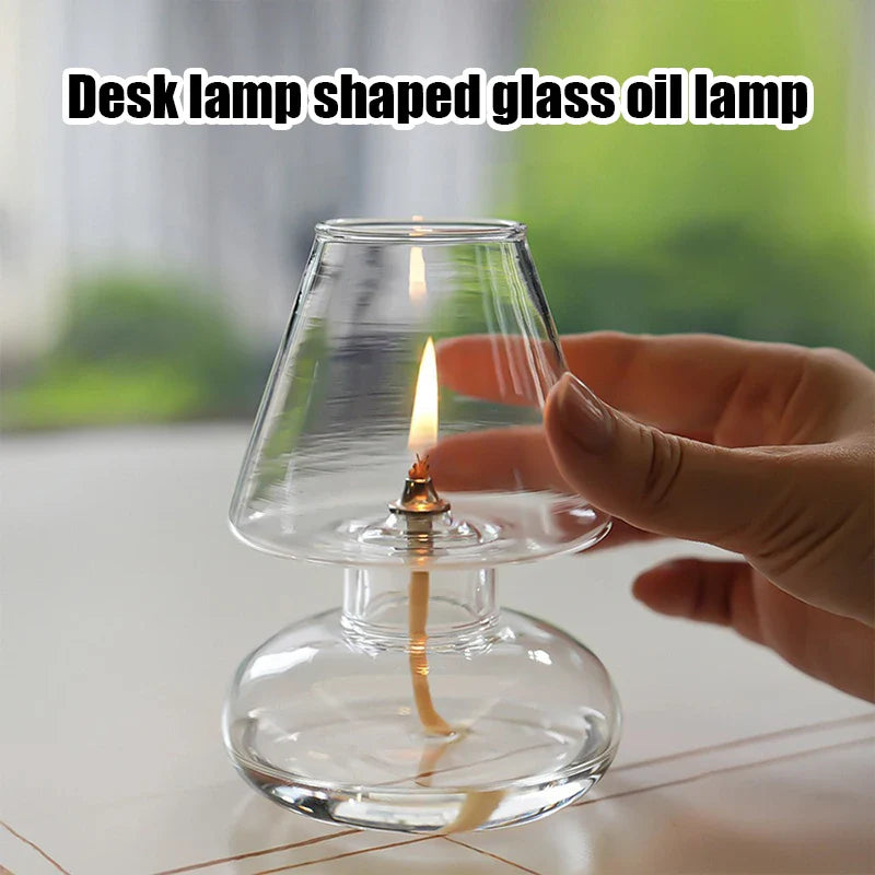 Hand-Blown Clear Glass Oil Lamp Lantern – Windproof Candle Holder for Home, Wedding & Patio