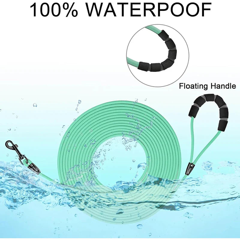 Waterproof PVC Dog Training Leash – Long Recall Leash 5ft/1.5m, 10ft/3m, 20ft/6m, 30ft/9m – Odor-Resistant & Tangle-Free
