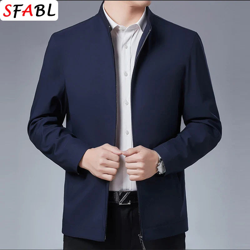 Men's Business Casual Zipper Blazer Jacket - Smart Casual Outerwear for Spring & Autumn