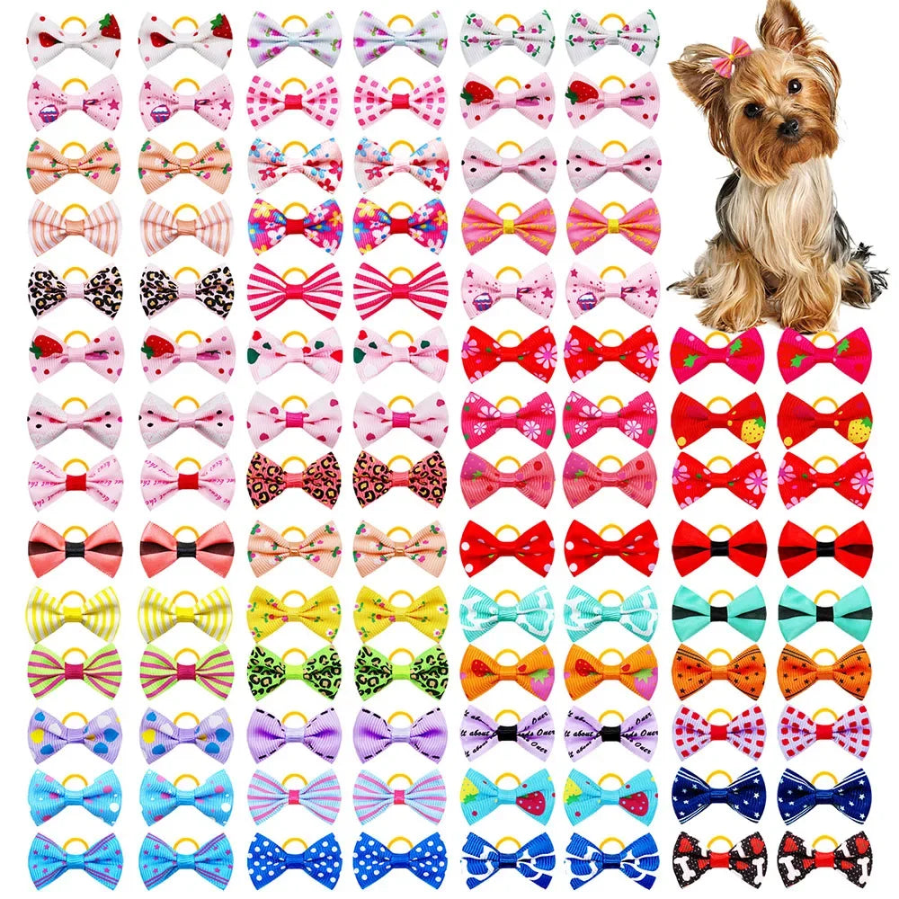 30-Pack Pet Hair Bows for Small Dogs and Cats Handmade Movable Puppy Bows with Elastic Bands for Yorkie Shih Tzu Grooming Party