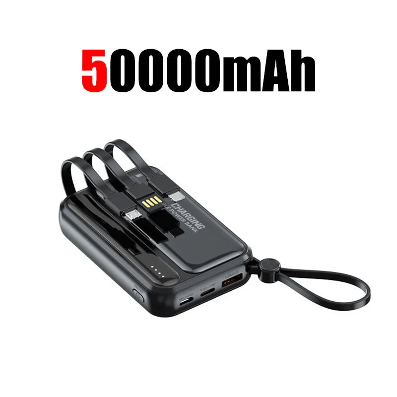 50000mAh 4-in-1 Power Bank Built-in Cables, 120W Fast Charging Digital Display & LED Light