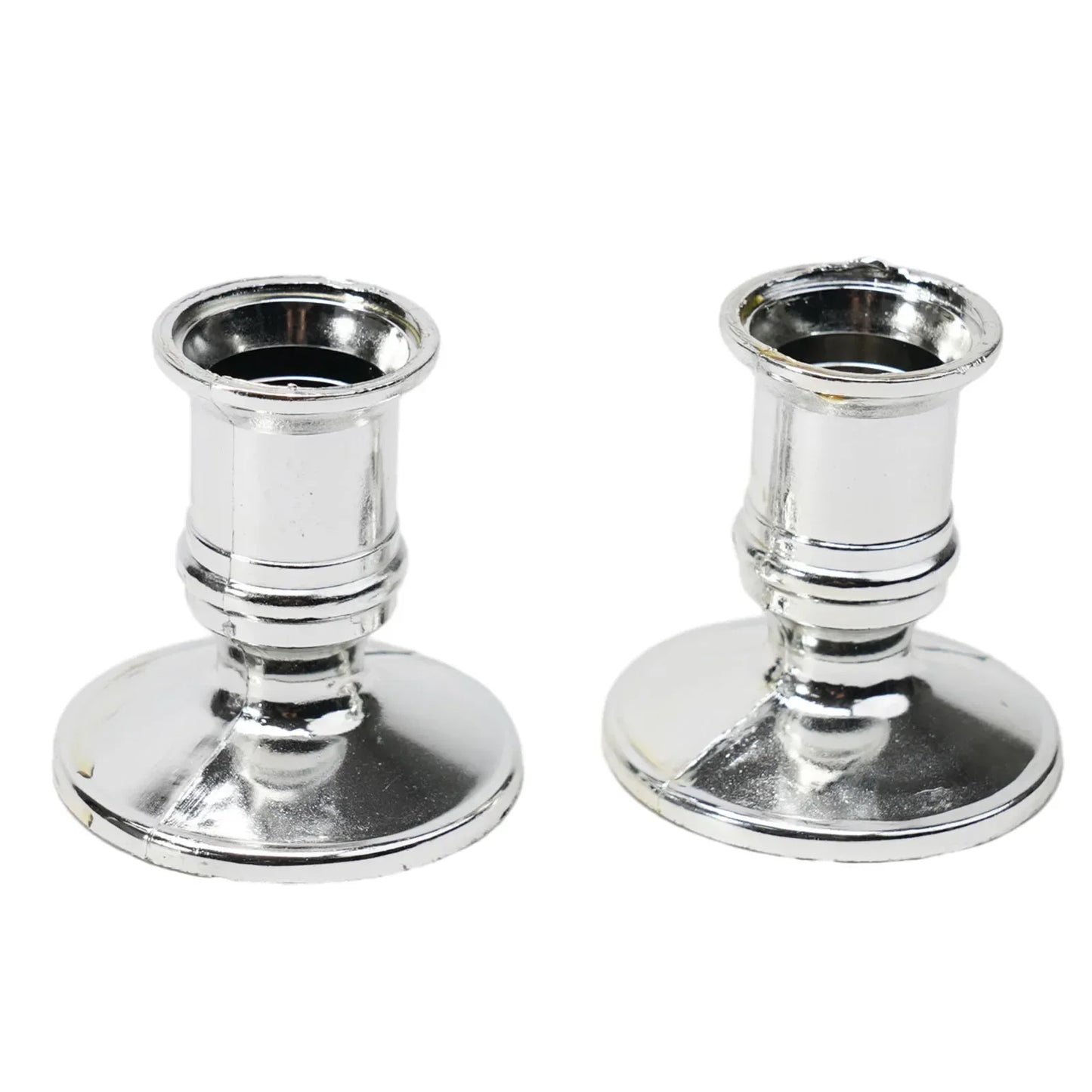 2-Pack Taper Candle Holder Bases – Silver & Gold Plastic Candlestick Stands for Taper/Electric Candles, Wedding & Home Decor