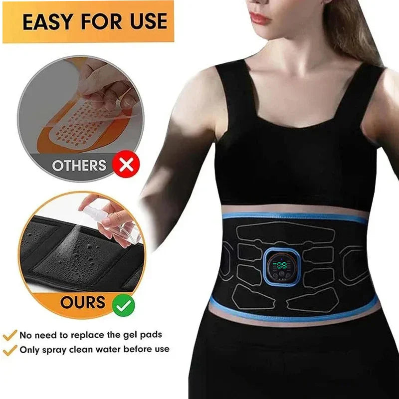 EMS Abdominal Muscle Stimulator Belt — USB Rechargeable, 10 Modes & 30 Intensity Levels, Adjustable 116 cm (45.7 in)