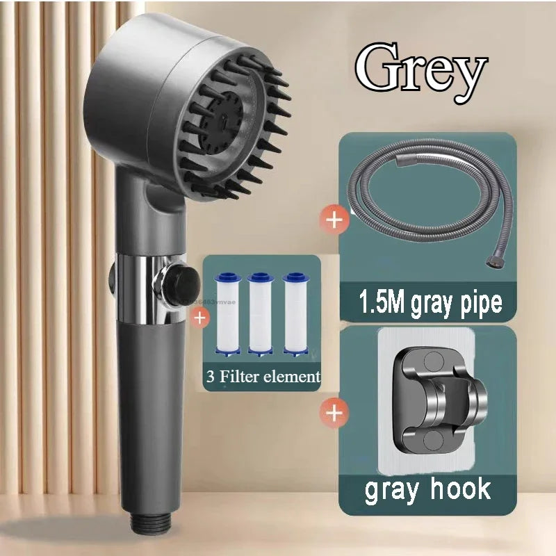 High Pressure Handheld Shower Head with Filter, One-Key Stop and Massage - Bathroom Shower Accessory