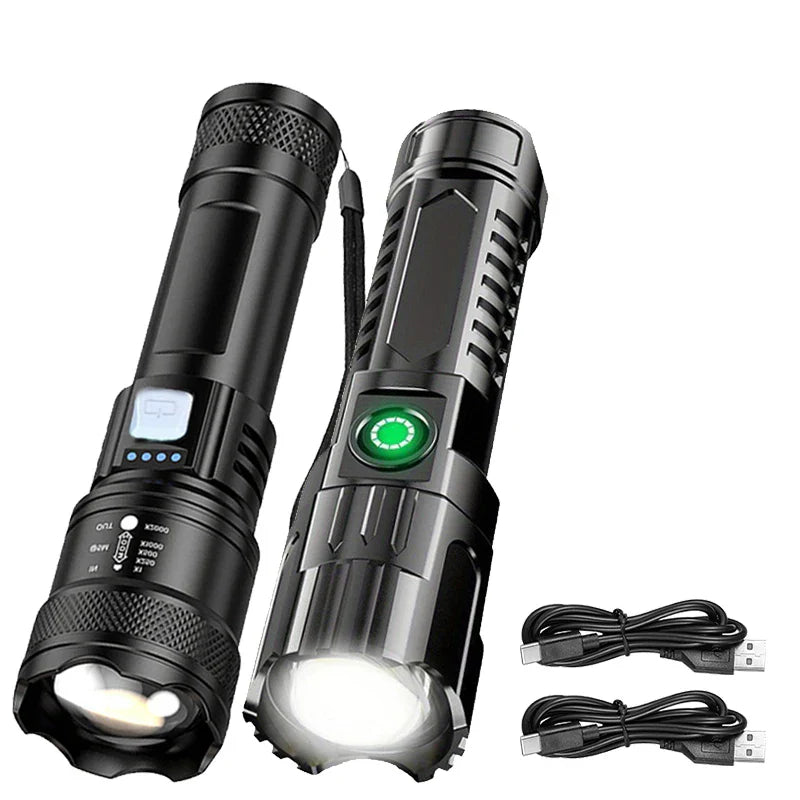 Tactical LED Flashlight 1600LM USB-C Rechargeable Zoom Waterproof Torch for Camping, Fishing & Emergency