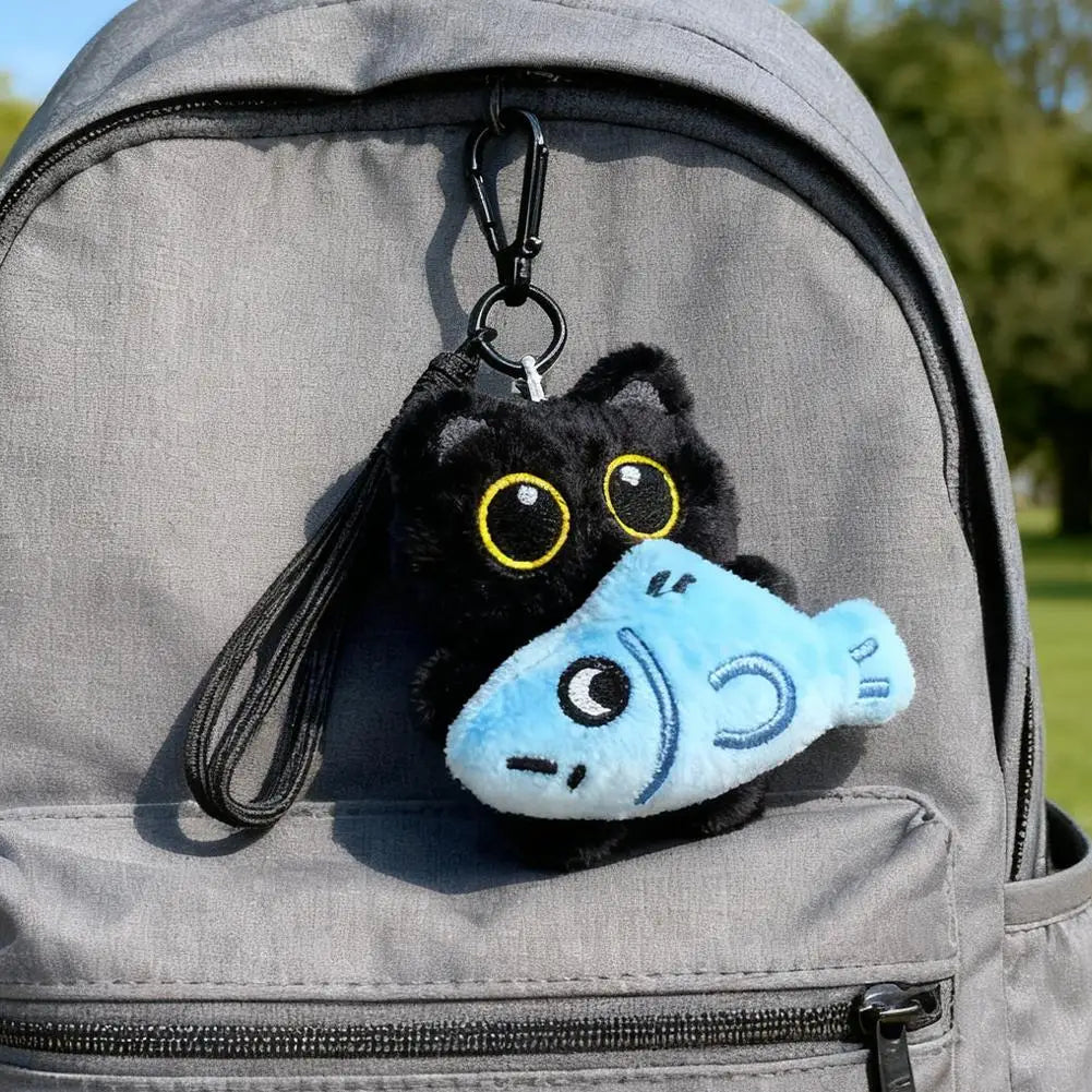 Plush Black Cat Keychain 10cm (3.9 in) Kawaii Bag Charm Cute Stuffed Cat Keyring Gift
