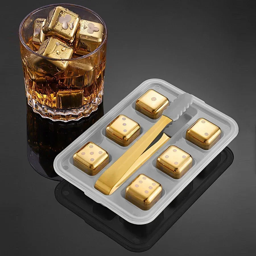 Stainless Steel Reusable Whiskey Stones - Quick-Freeze Ice Cubes with Storage Tray for Whiskey Wine Beer