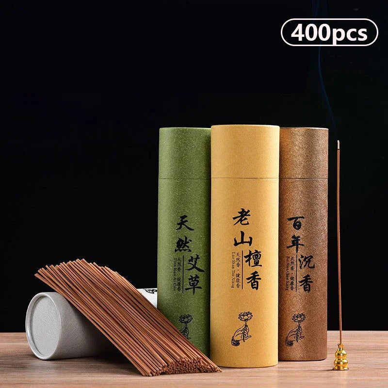 400-Pack Natural Sandalwood, Agarwood and Wormwood Incense Sticks for Home, Prayer & Blessing Ceremony