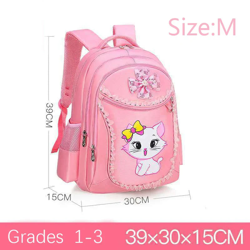 Pink Cute Cat Kids Backpack for Girls — Waterproof Kindergarten & School Bag (Ages 7-13)