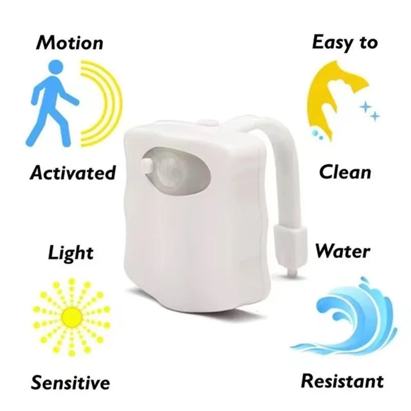 Motion Sensor Toilet Night Light 8/16-Color LED Stick-On PIR Infrared Battery Operated Nightlight for Bathroom