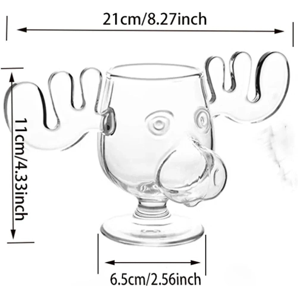 Christmas Moose Glass Mug 8oz (240ml) Reindeer Antler Holiday Drinkware 1/2/3 Pack