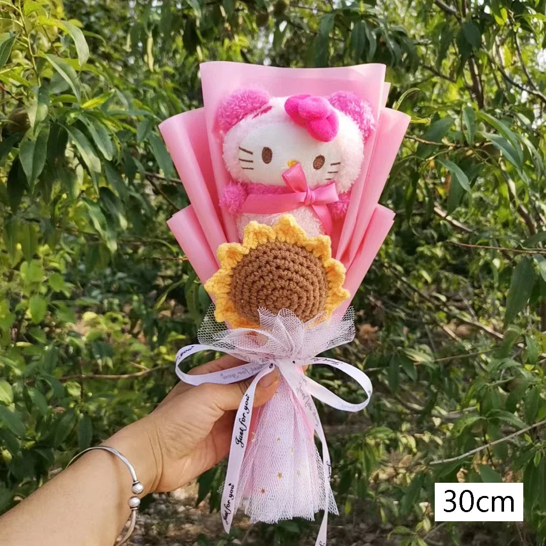 Kawaii Cat Plush Bouquet with Soap Rose Flowers — Cute Valentine's Day, Birthday & Graduation Gift