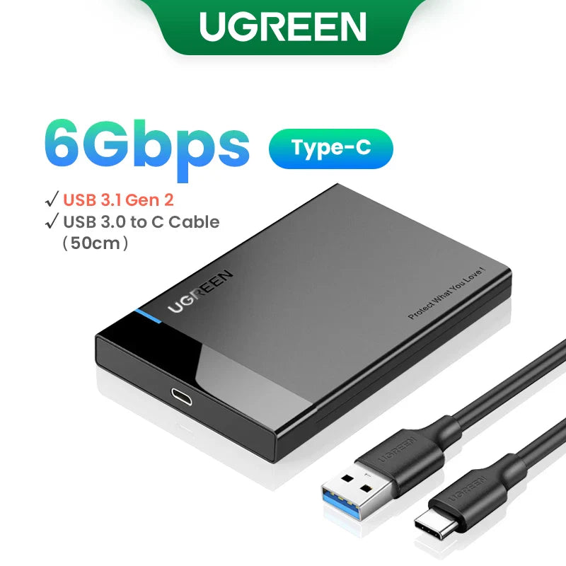 2.5" SATA to USB-C Hard Drive Enclosure — USB 3.1 Gen 2 (10Gbps) UASP Tool-Free SSD/HDD Case, Supports 7mm & 9.5mm, Up to 10TB