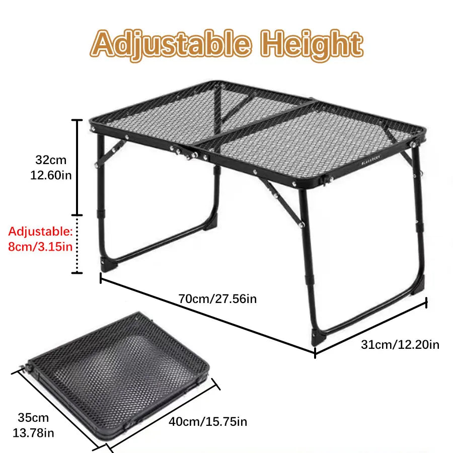 Portable Low Folding Camping Table — Compact Retractable Outdoor Picnic & Barbecue Table, Stainless Steel