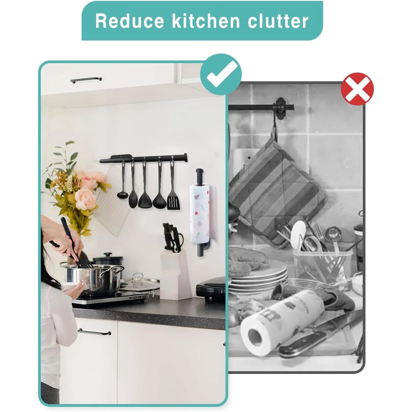 Adhesive Paper Towel & Toilet Roll Holder - Wall-Mount Tissue Dispenser for Kitchen and Bathroom Cabinet Storage