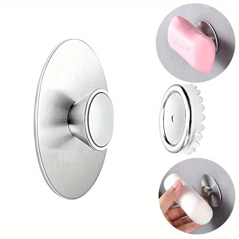 Magnetic Stainless Steel Soap Holder - Nail-Free Wall Mount with Suction Cup (1pc/3pc Set)